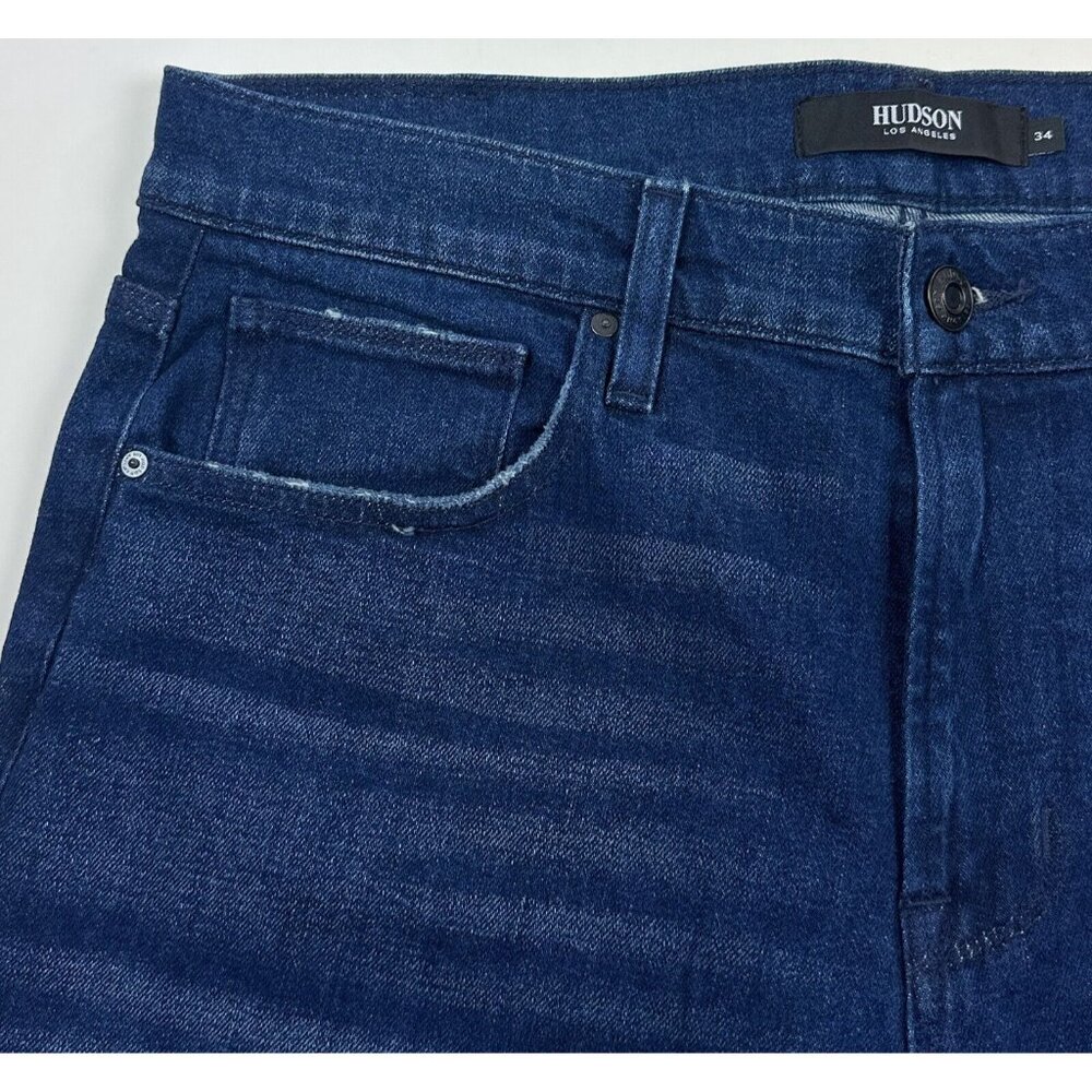 Hudson Zach Skinny Mens 34 Dark Blue Jeans Distressed Stretch Reinforced Knees - Picture 6 of 9